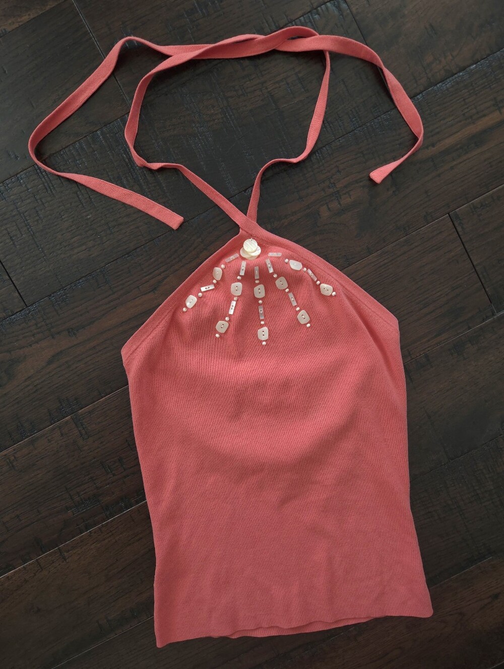 Ann Taylor LOFT Coral Y2K Vintage Halter Camisole w/ Beaded Neck. Size S. #SW